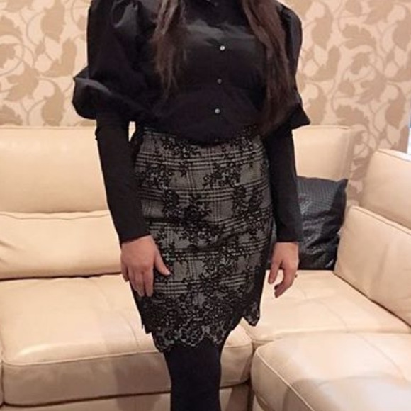 Zara Dresses & Skirts - Zara black and grey lace skirt